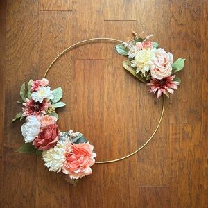 Handmade Floral Hoop Wreath Pink & Cream Flowers - 19 IN (1 of 3)